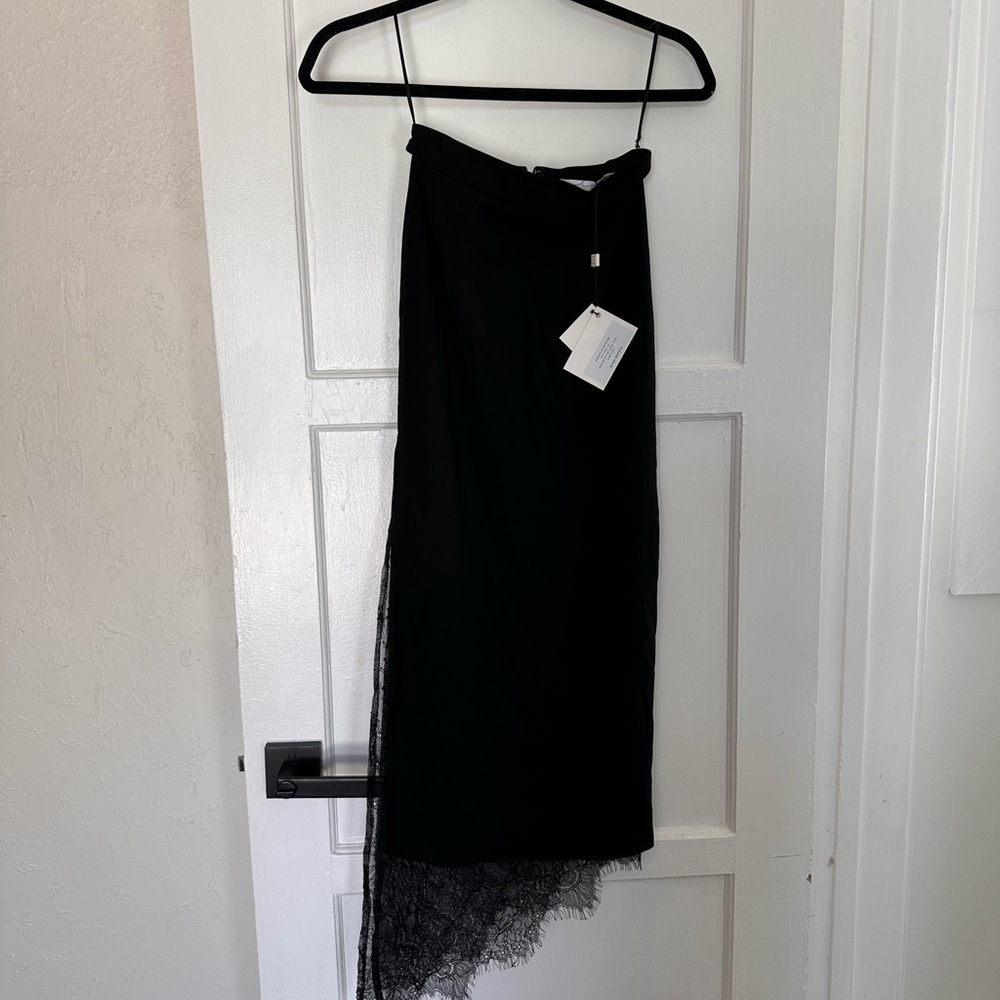 byegreis Leah Skirt Elegant Black Midi Skirt with Lace Trim